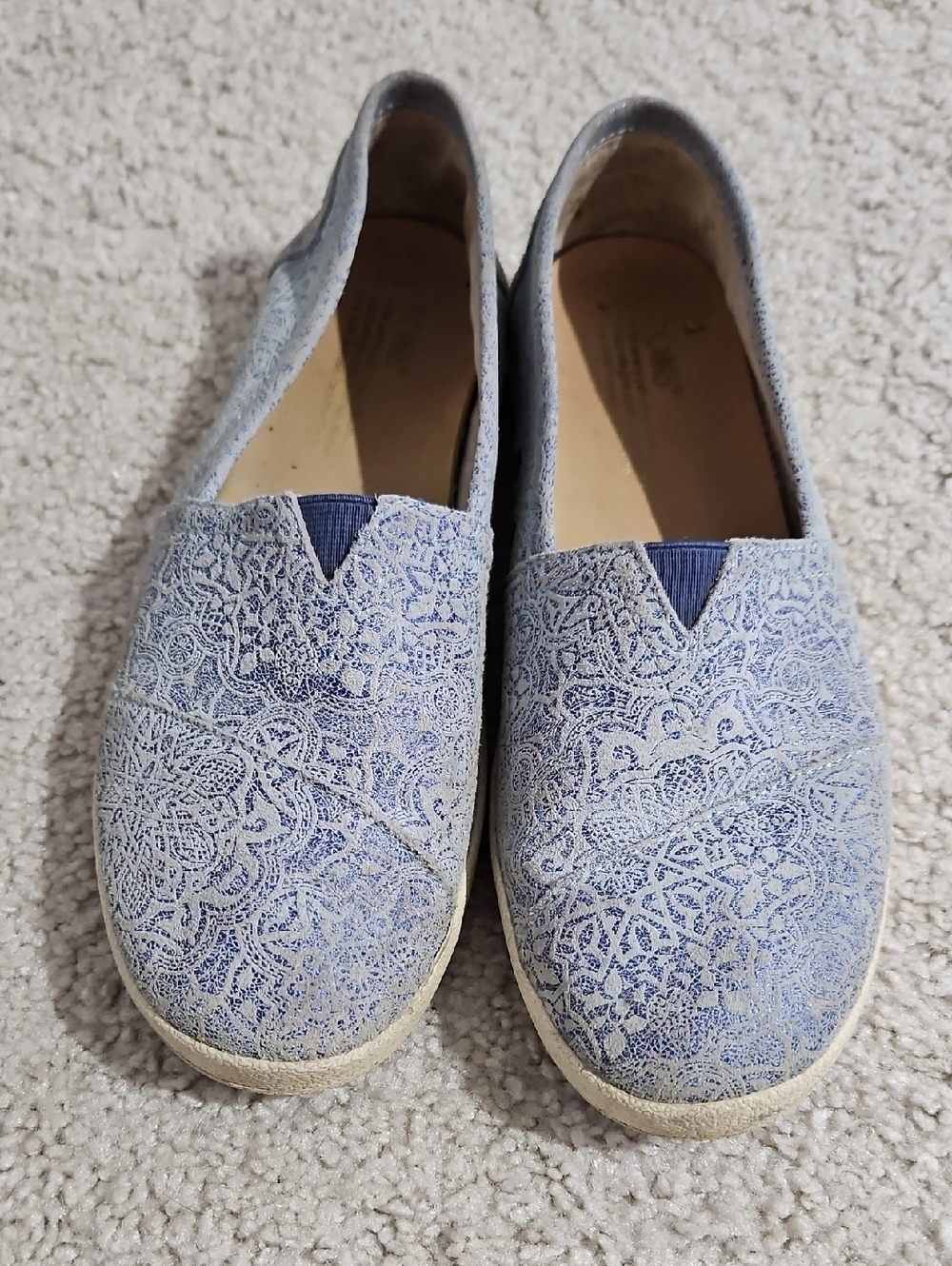 Toms Light Blue Lace-Pattern Slip-On Flats